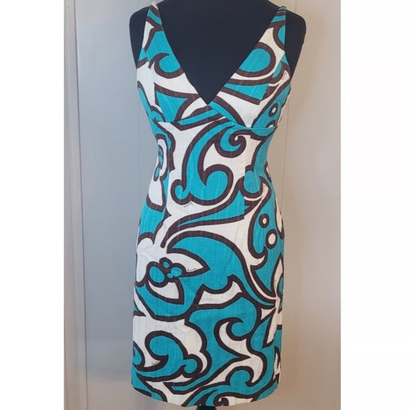 Milly Dresses & Skirts - Milly New York Cotton Elegant Turquoise and Brown Mini Dress sz 0